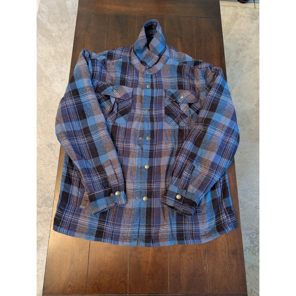 MBX Premium Goods Flannel Shacket Shirt‎ Mens L Blue Plaid Button Up Long Sleeve